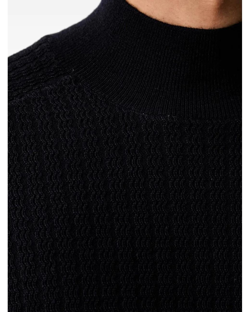 Trussardi Black Ribbed-Knit High-Neck Sweater for men