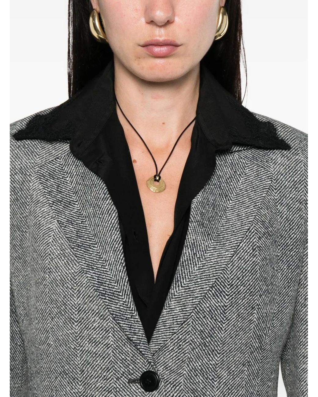 Ermanno Scervino Gray Tailored Single-Breasted Blazer With Herringbone Pattern