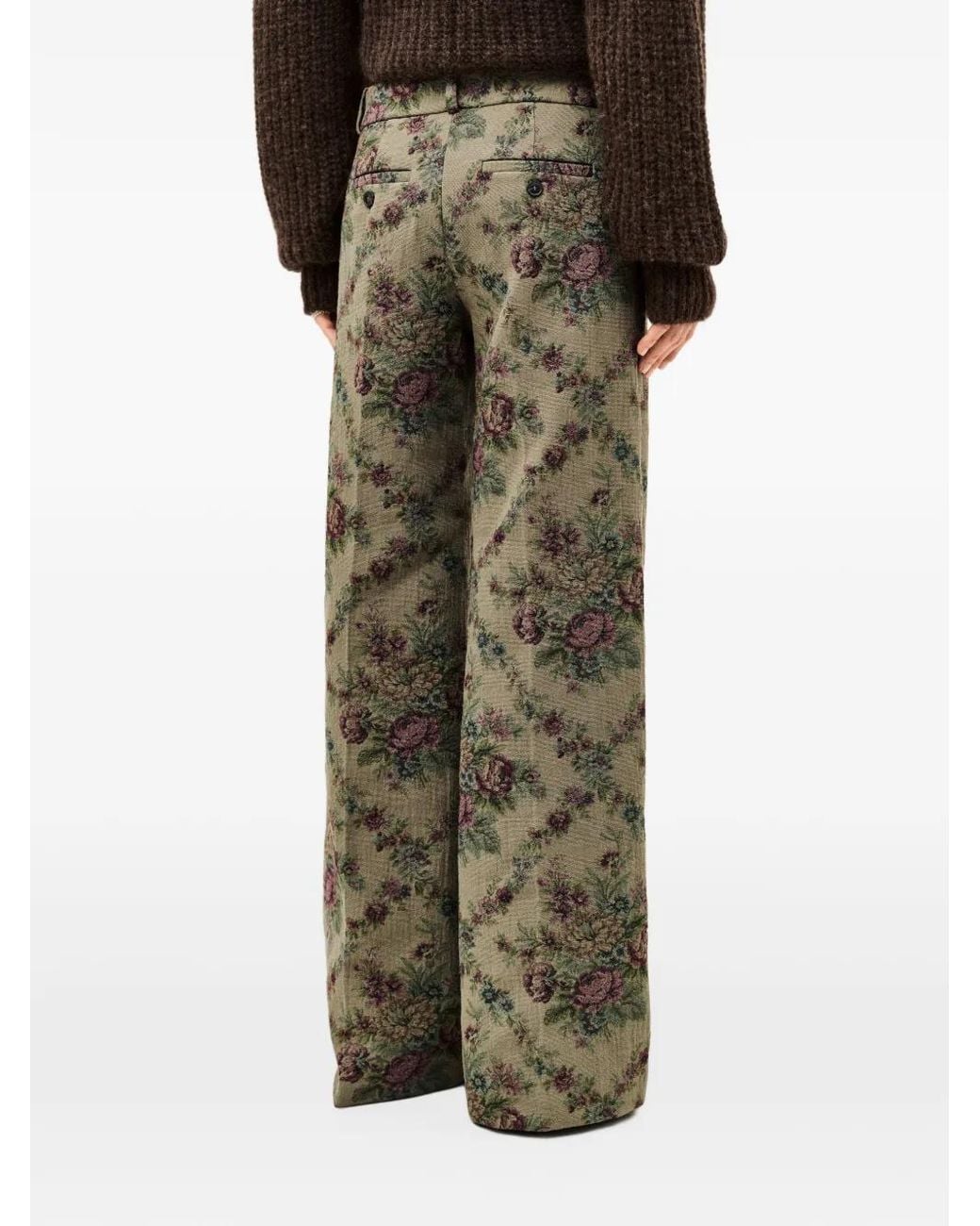 Ba&sh Green Remea Floral-Print Jacquard Trousers