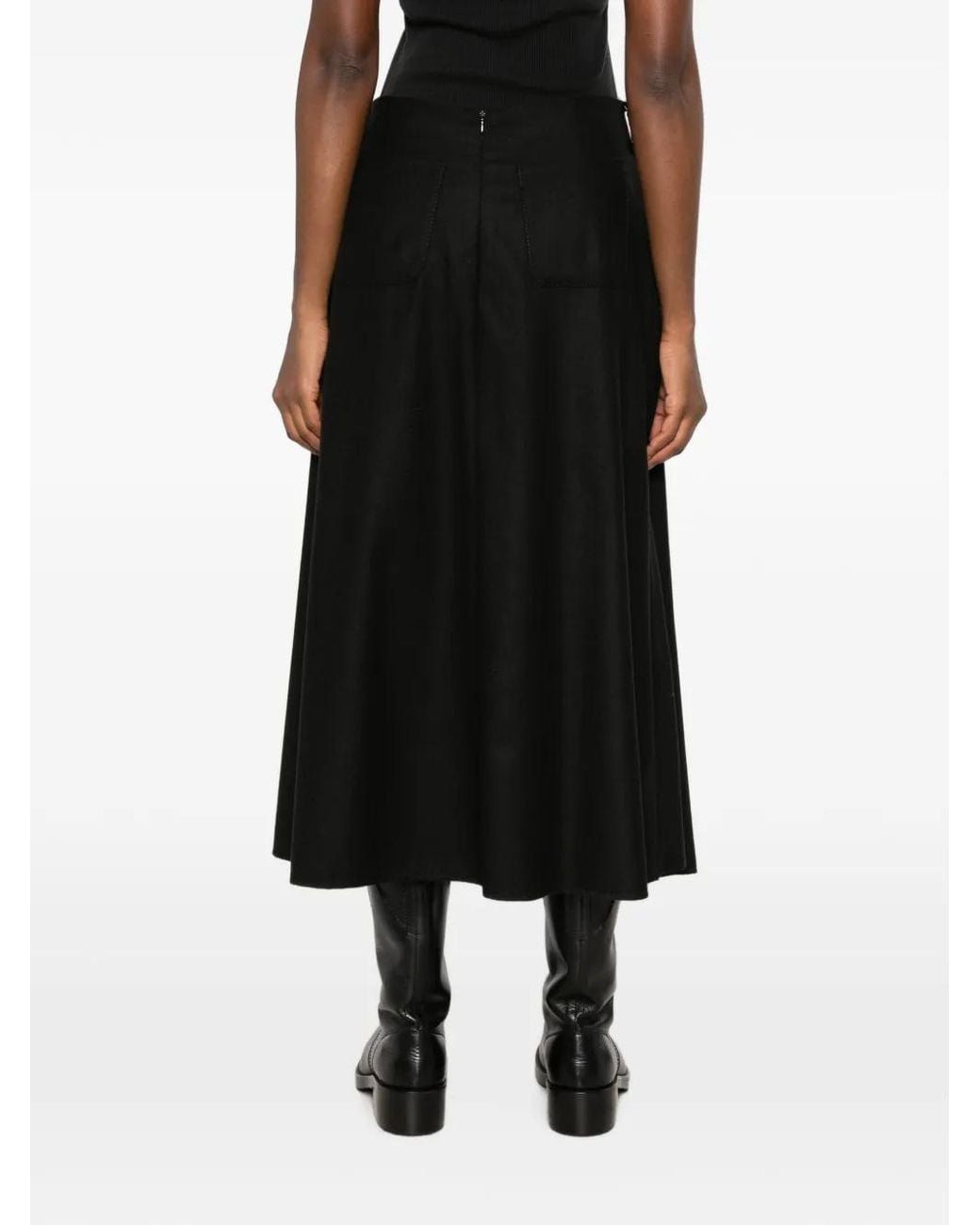 Susanne Bommer Black Patch-Pocket Midi A-Line Skirt