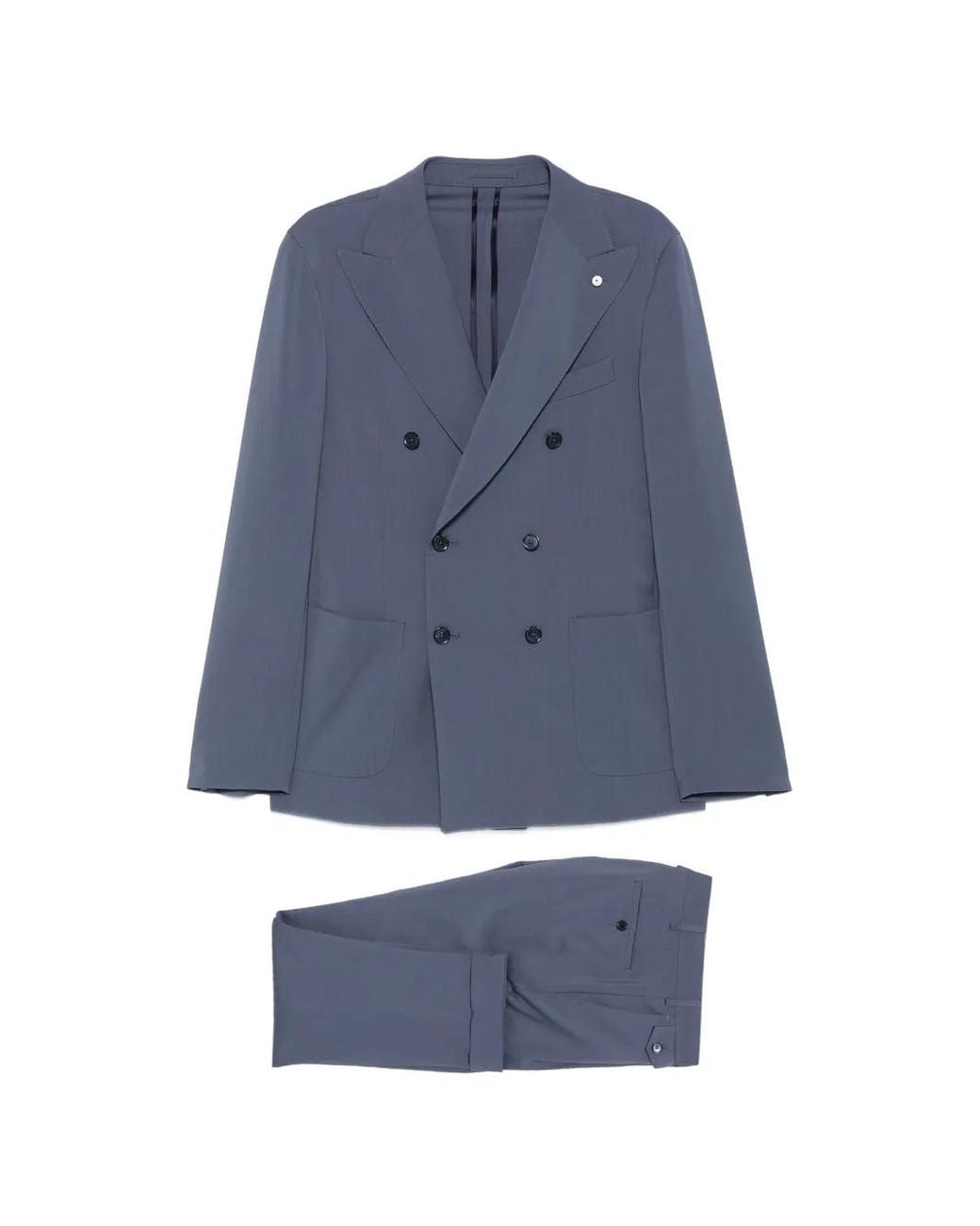 Luigi Bianchi Blue Double-Breasted Peak-Lapel Suit for men