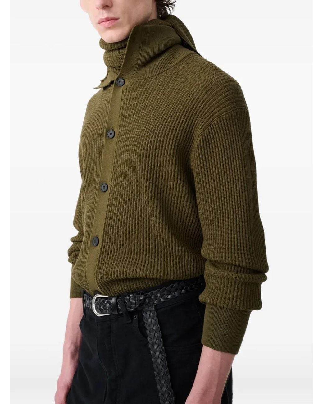 Studio Nicholson Green Oran Ribbed-Knit Cotton Cardigan for men