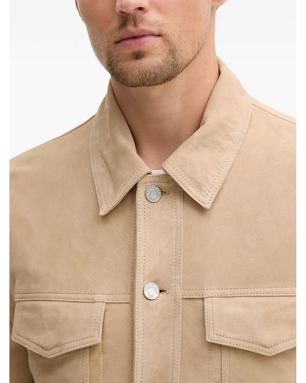 Trussardi White Suede-Finish Button-Up Jacket for men