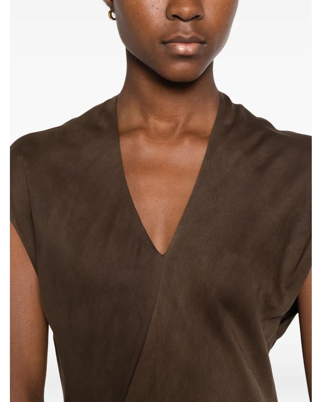 TAIGA TAKAHASHI Brown V-Neck Silk Maxi Dress