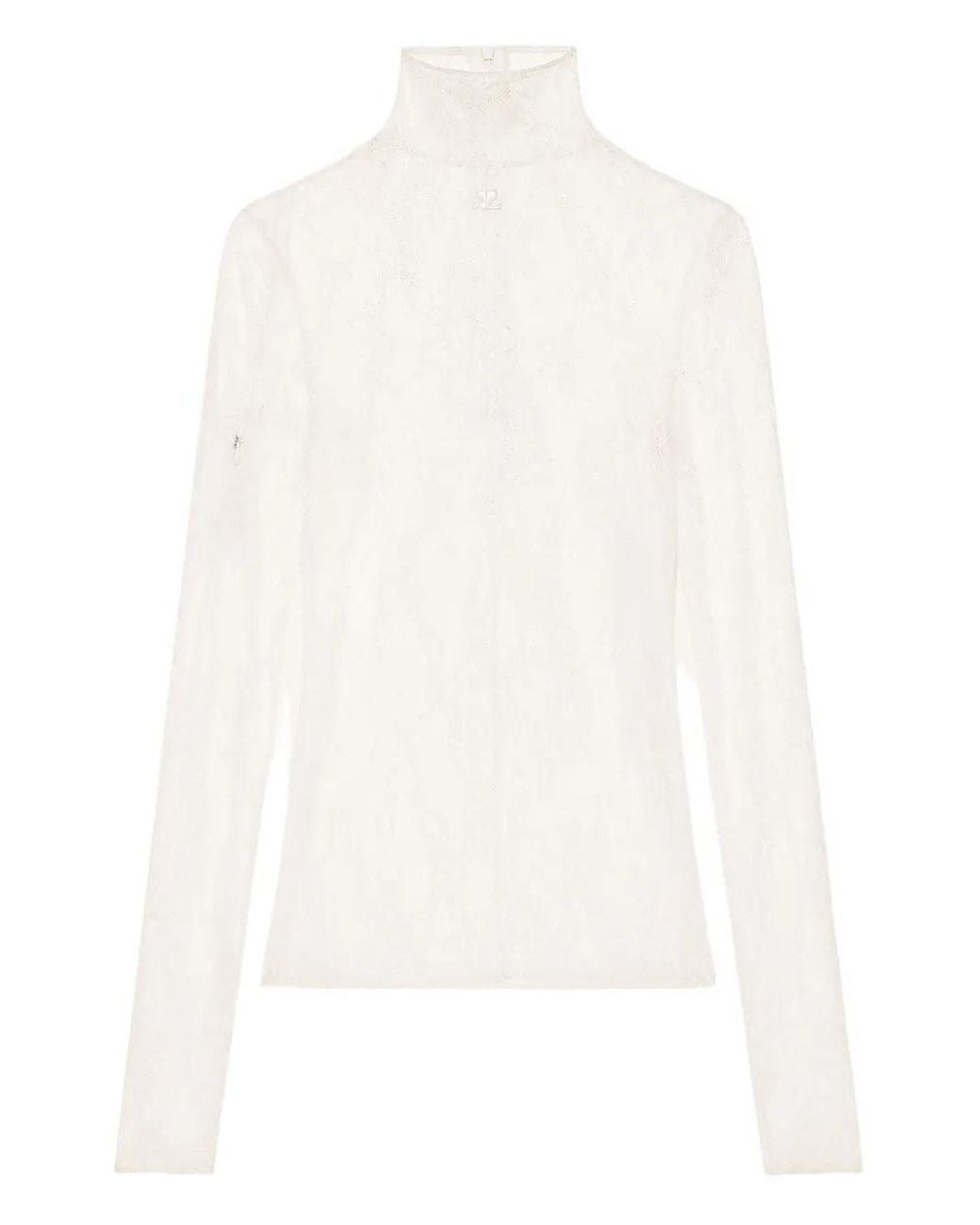 Courreges White Lace Turtleneck Top