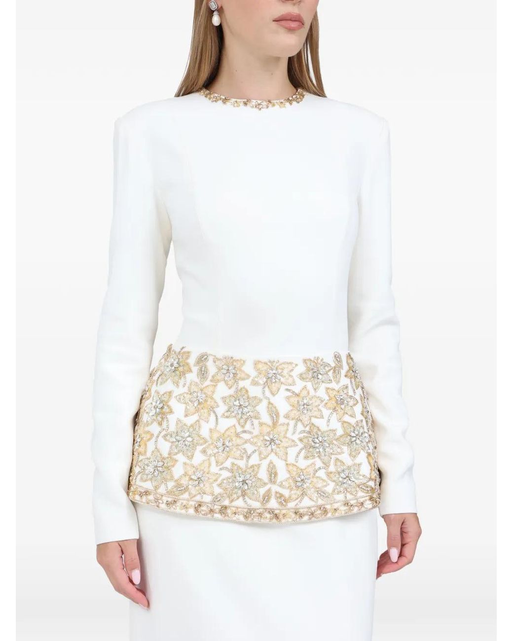 Dina Melwani White Crystal-Embellished Maxi Dress