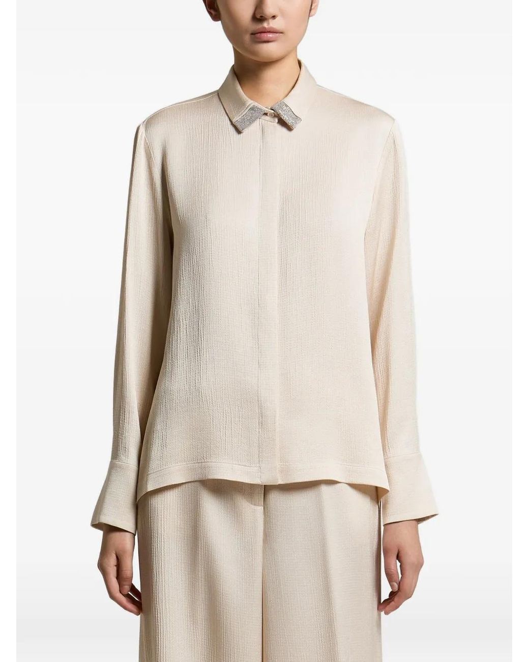 Peserico White Beaded-Collar Long-Sleeve Shirt