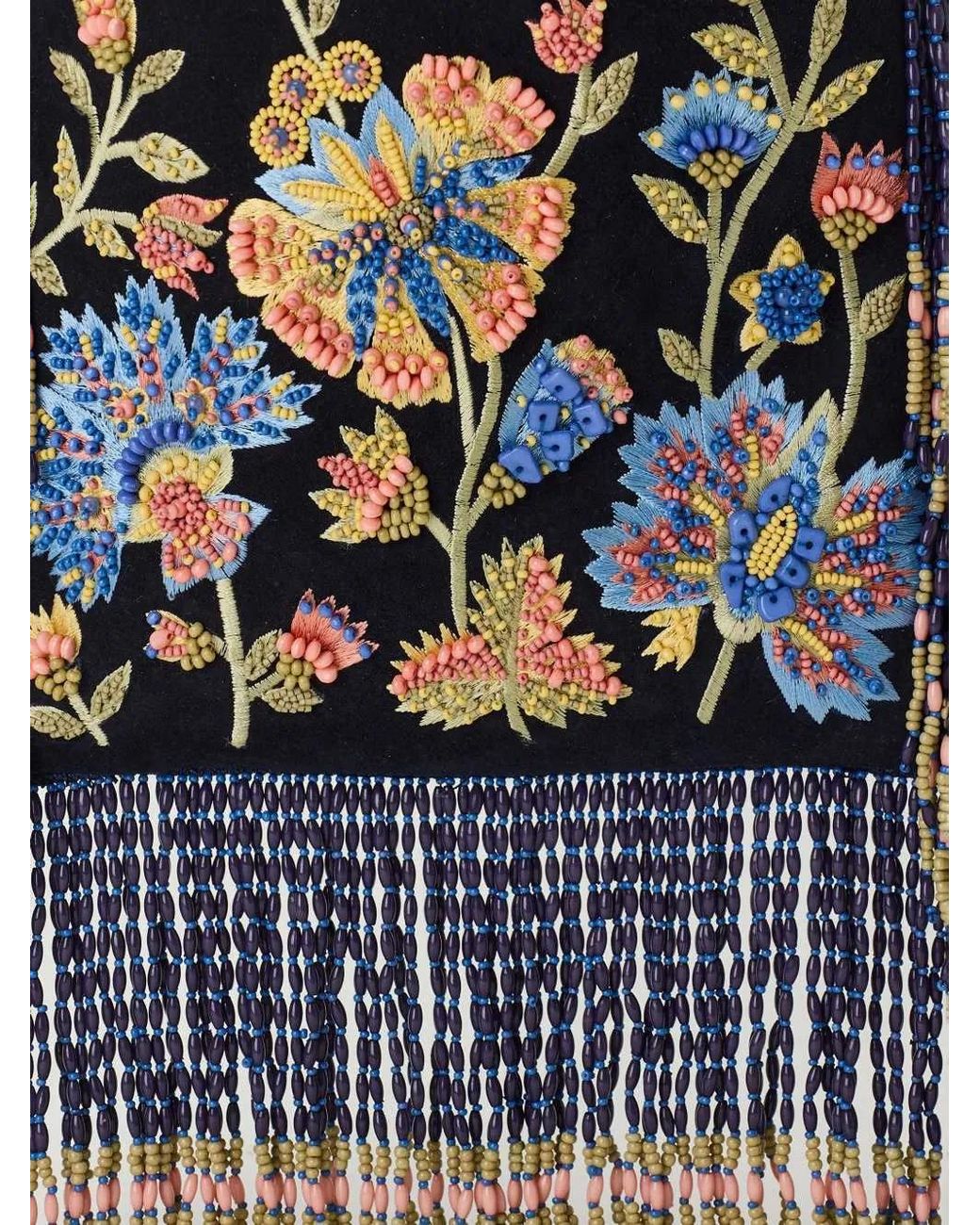 Etro Blue Bead-Embellished Fringed Shoulder Bag