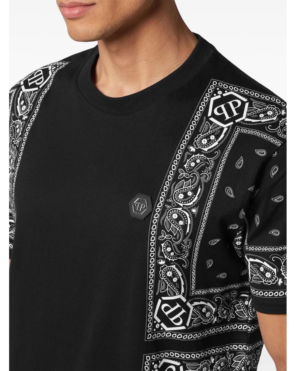 Philipp Plein Black Paisley-Print T-Shirt for men