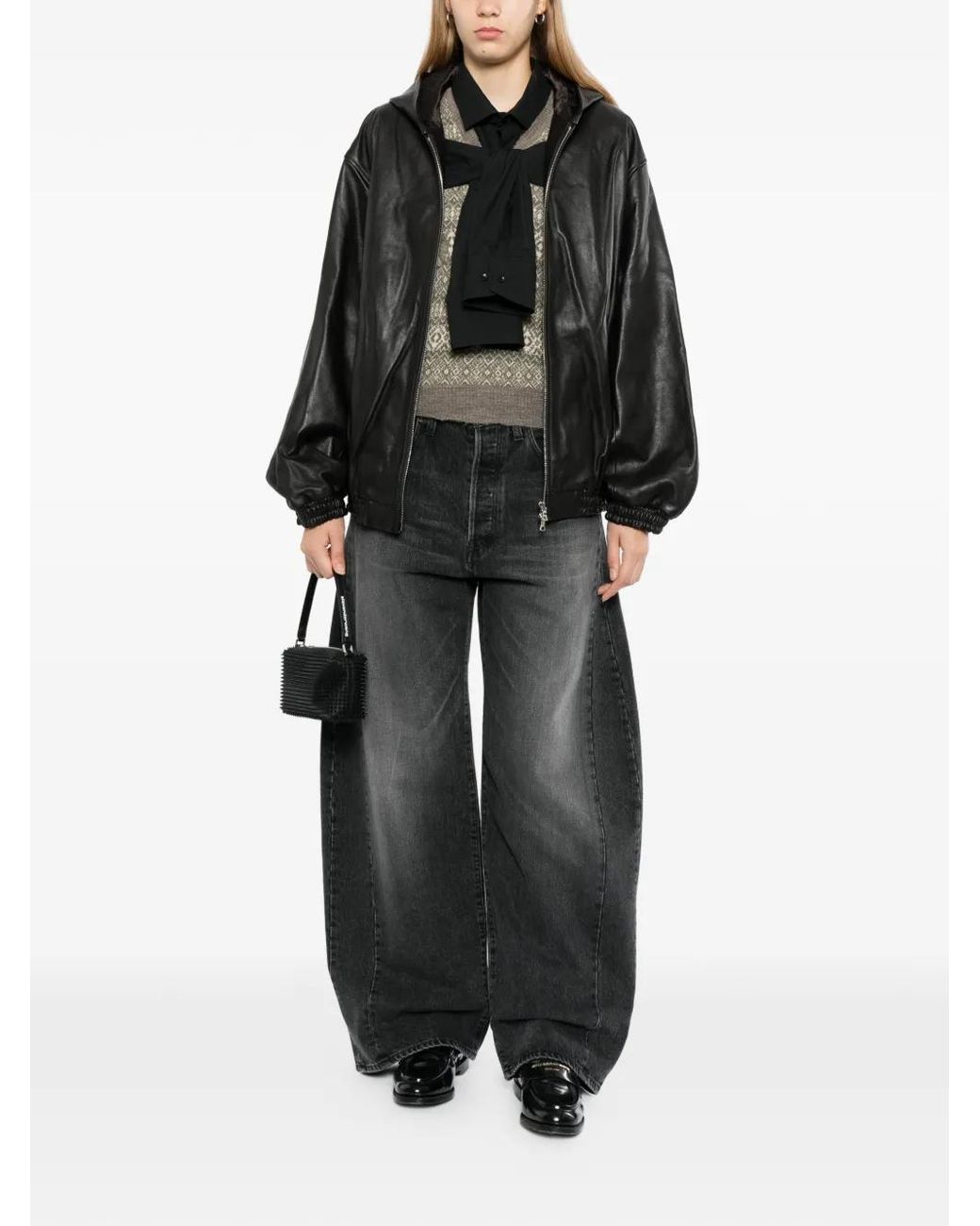 Ssstein Black Lamb Leather Hood Jacket