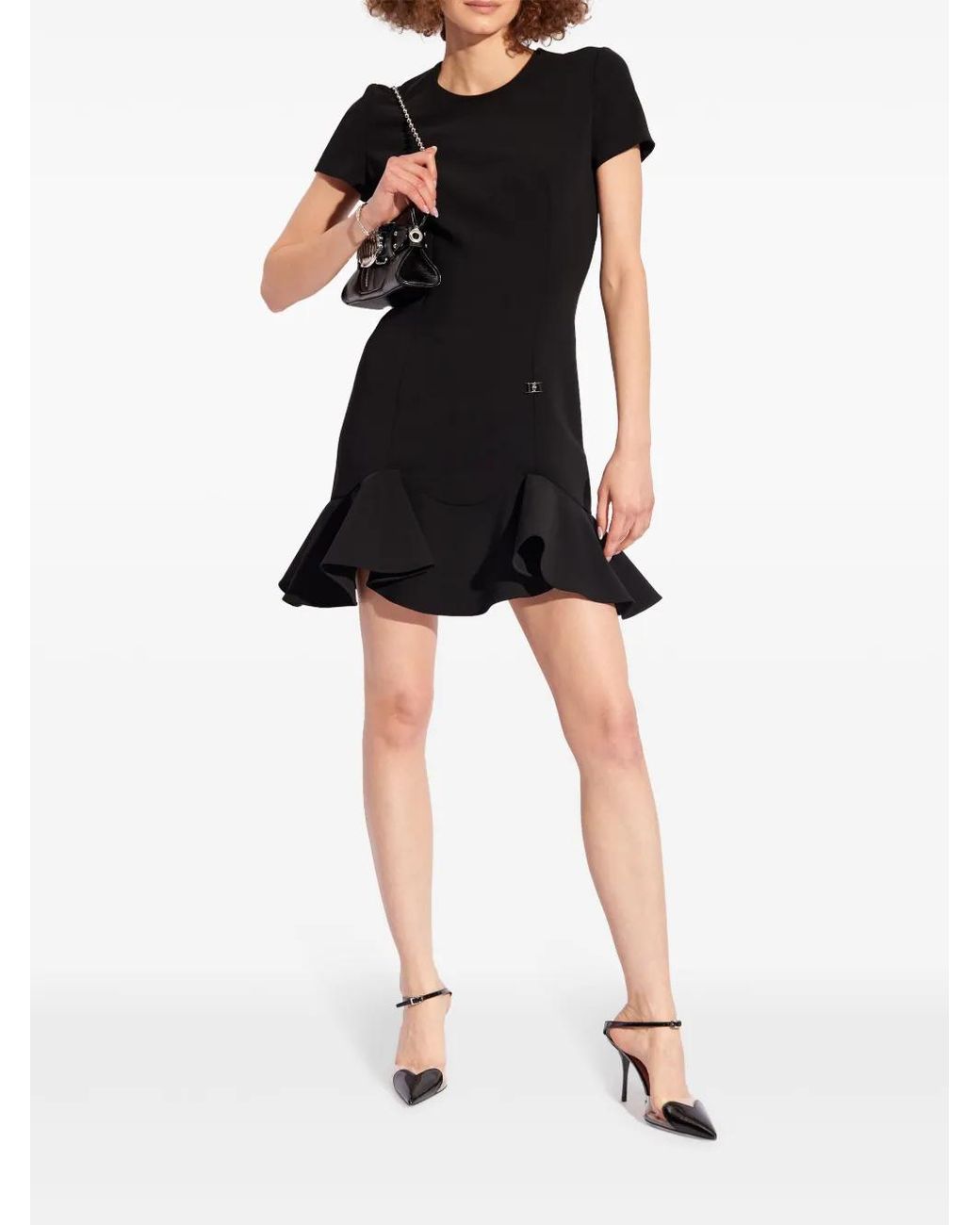 DSquared² Black Ruffled-Hem Mini Dress