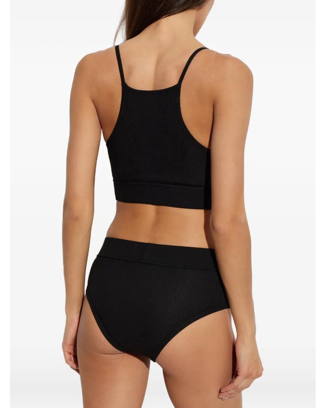Palm Angels Black Ribbed Logo-Patch Bra