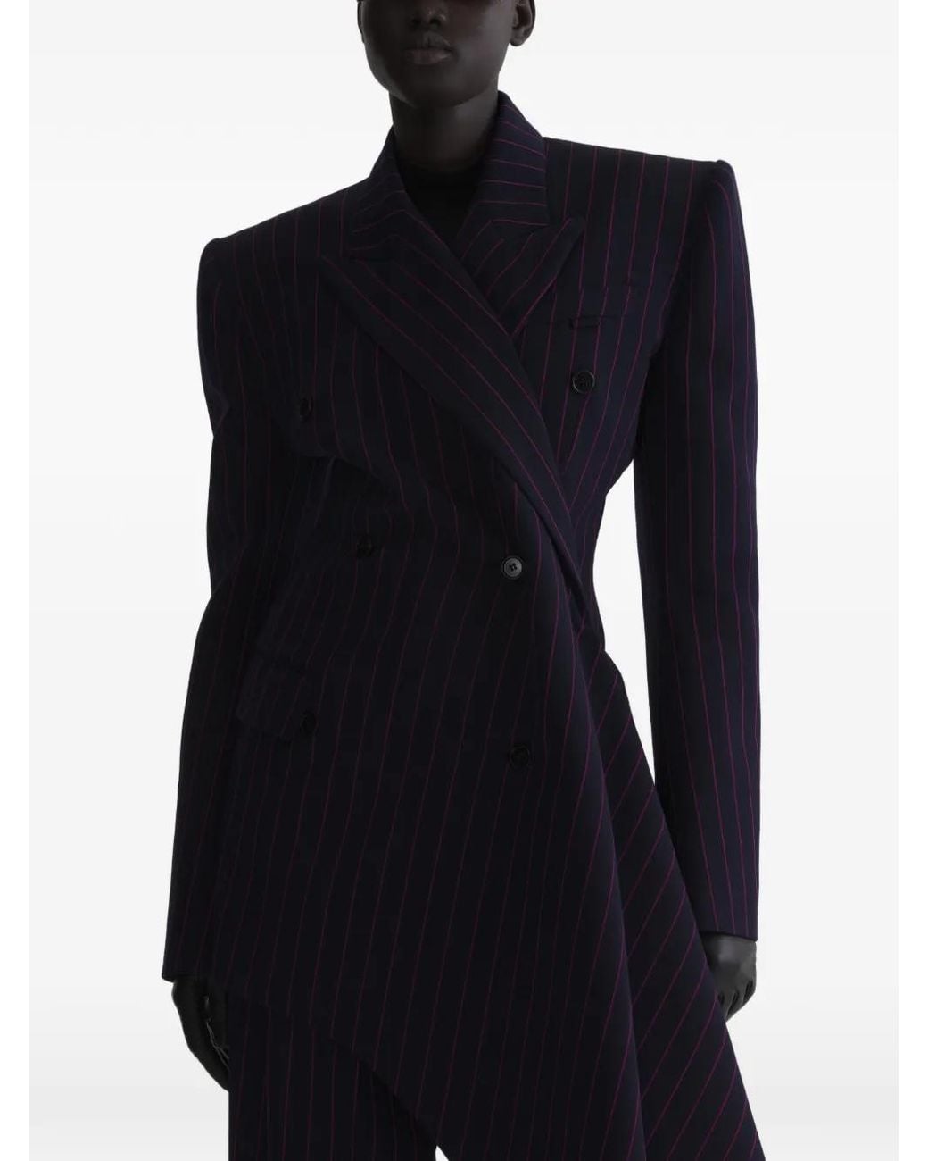 Mugler Blue Pinstripe Draped Jacket