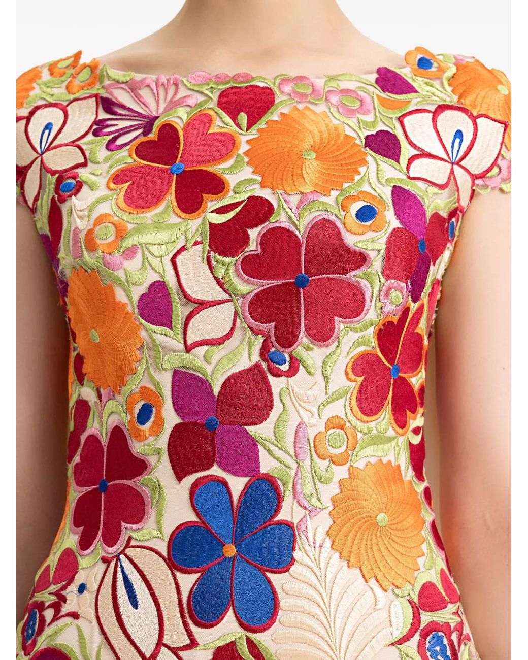 Gemy Maalouf Red Floral Cape Dress