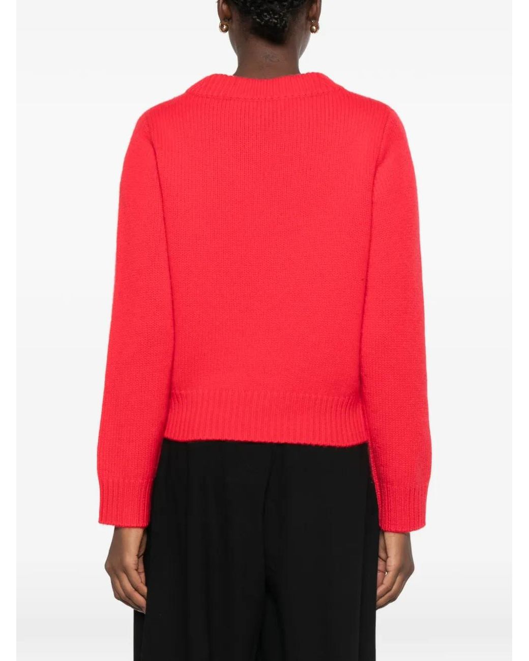 Soft Goat Red Ribbed V-Neck Sweater