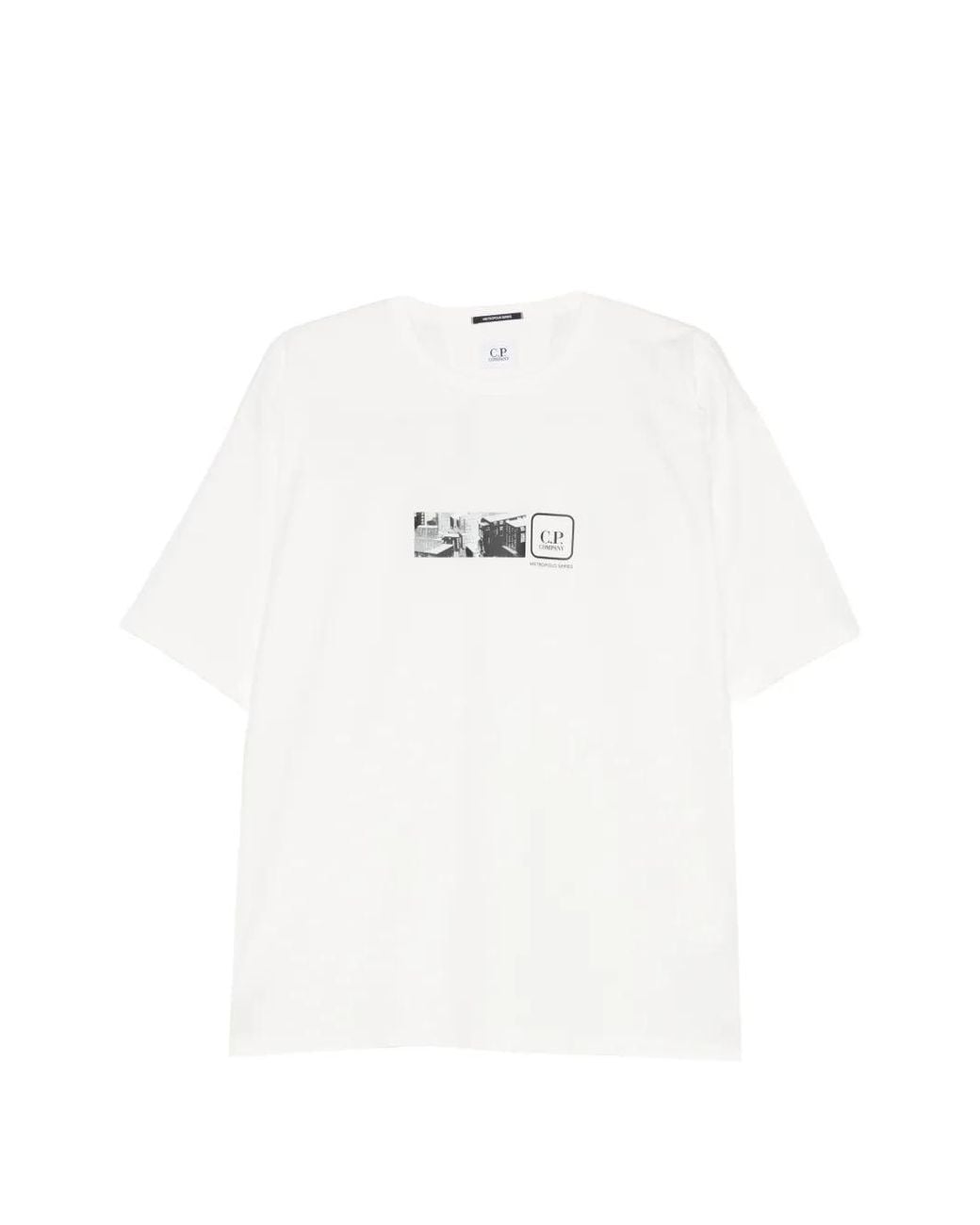 C P Company White Metropolis Series Mercerized Jersey Short-Sleeve Back Embroidery T-Shirt for men