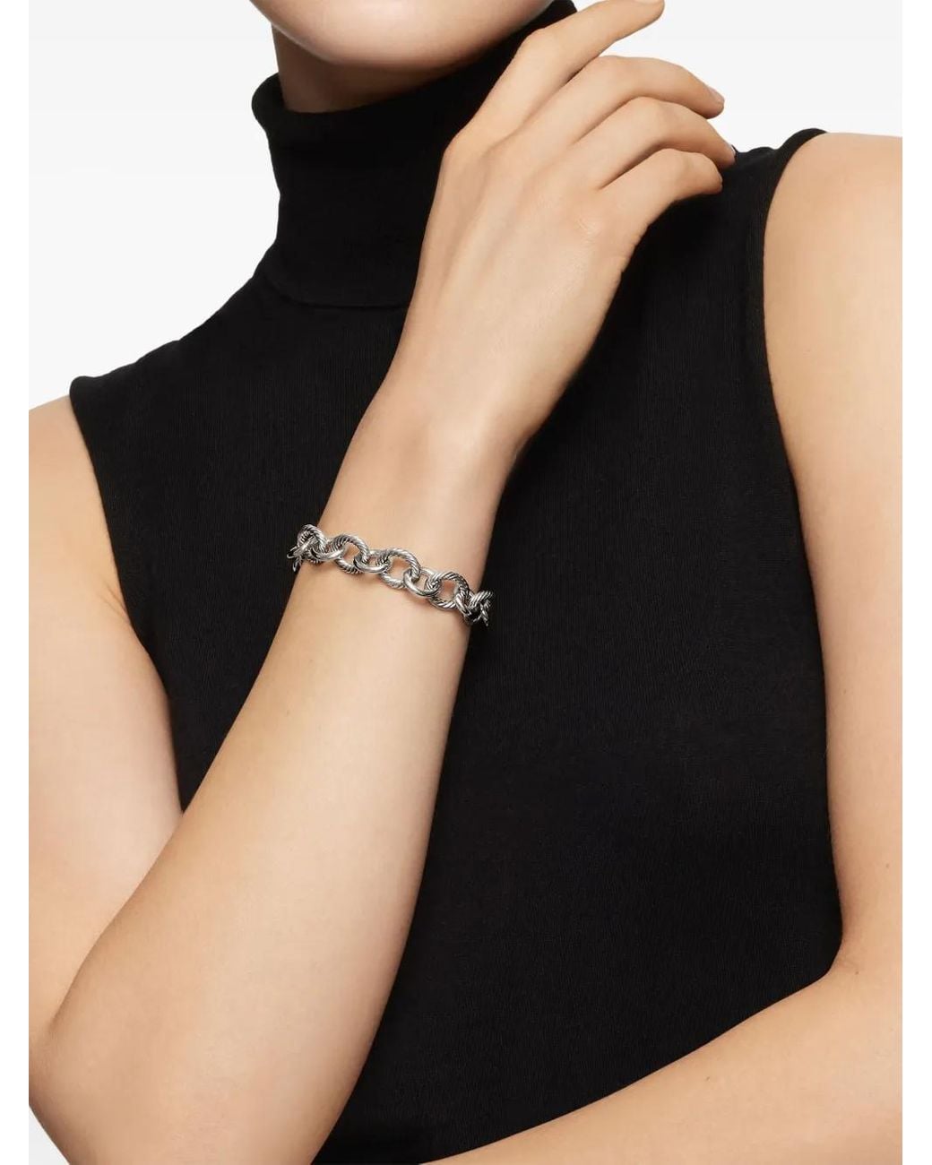 David Yurman White Sterling Oval Link Chain Bracelet (12Mm)