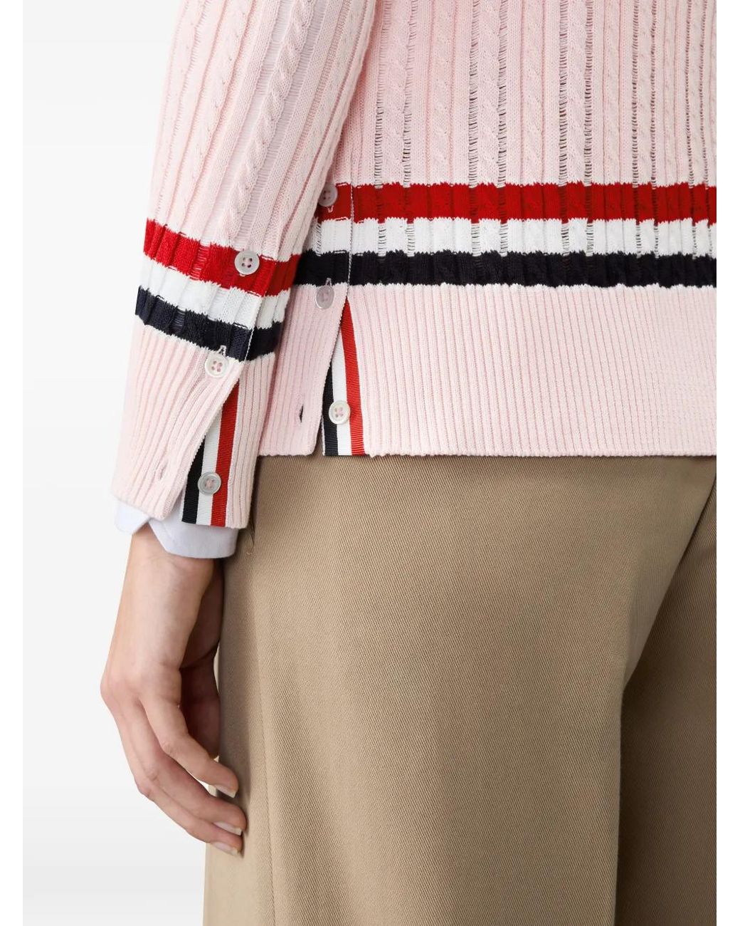 Thom Browne Pink Rwb Stripe Baby Ladder Cable Elongated Cardigan