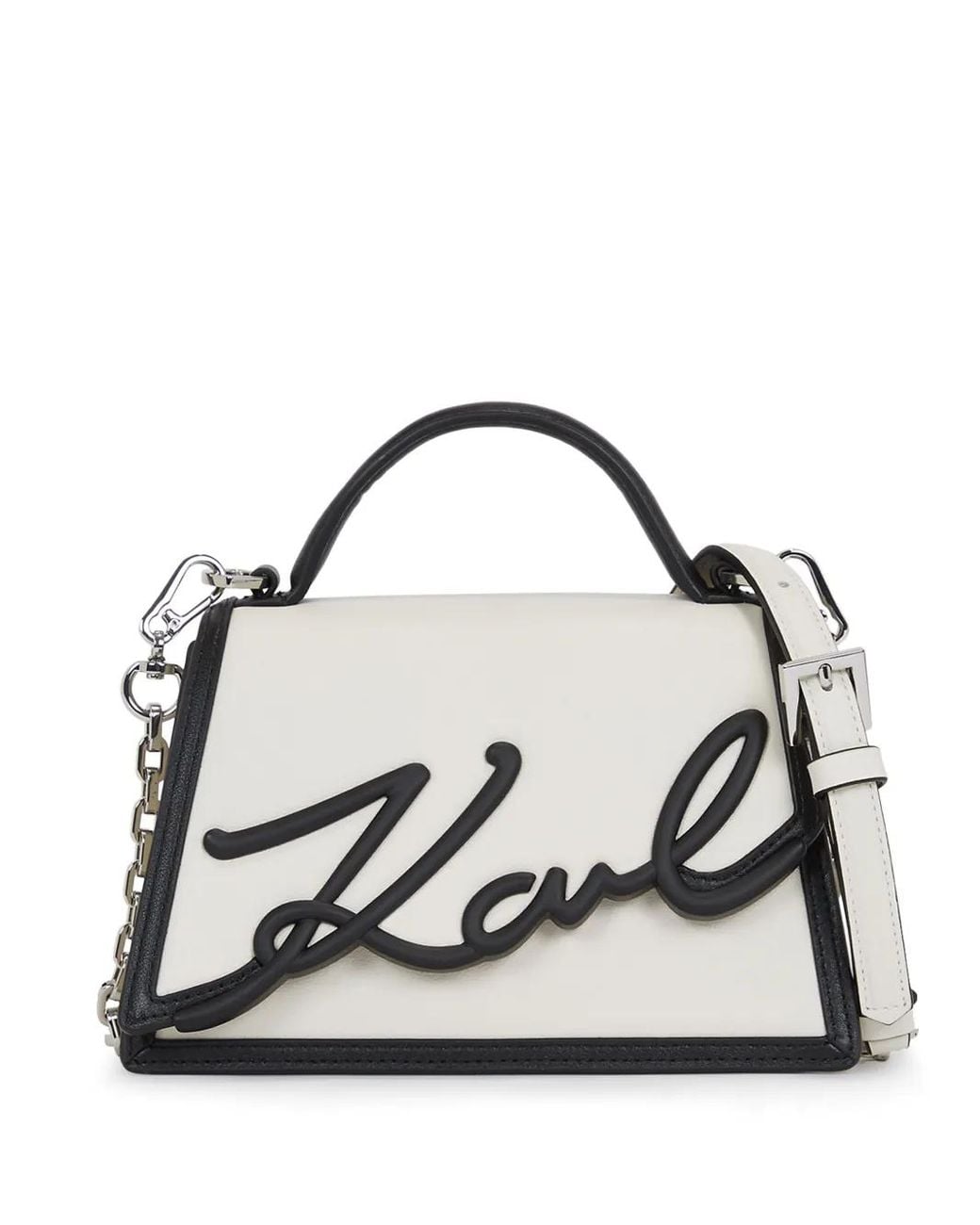 Karl Lagerfeld Black Signature Leather Top-Handle Bag