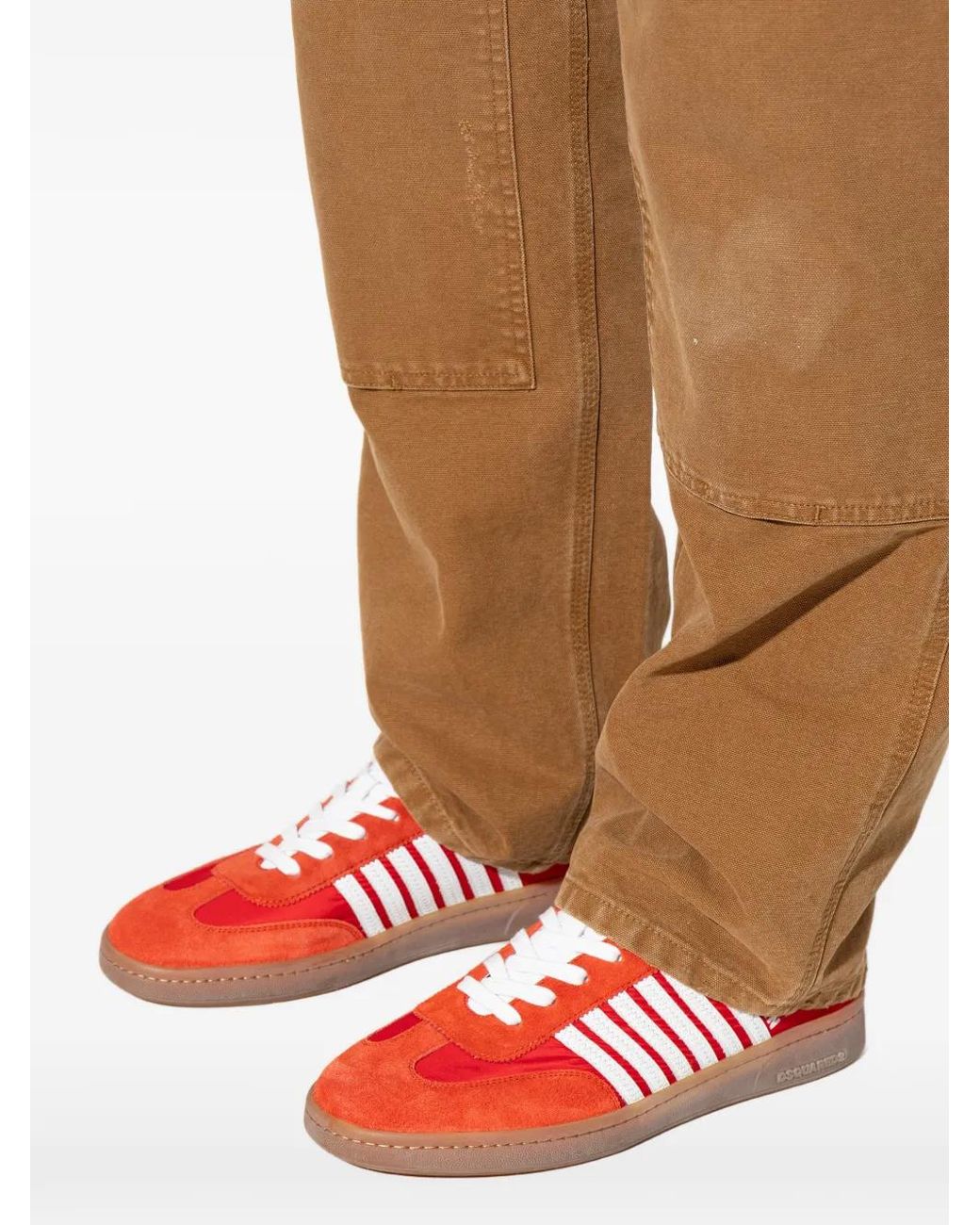DSquared² Red Leather Sneakers With Striped Detailing for men
