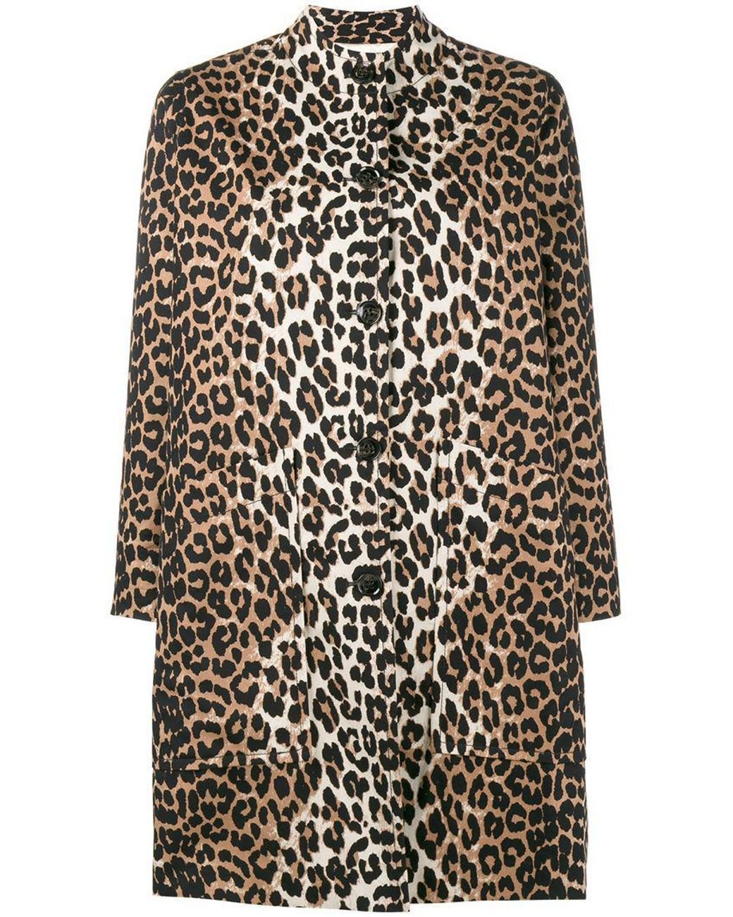 Ganni Fabre Leopard Print Coat in Brown Lyst