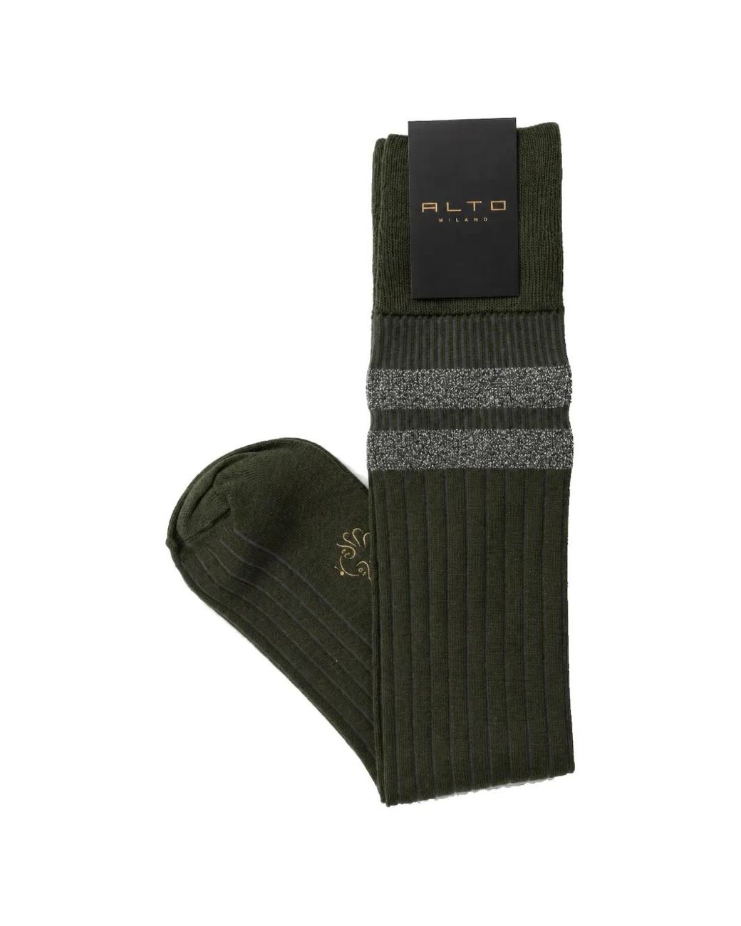 Alto Milano Black Caramba Glitter-Stripe Ribbed Socks