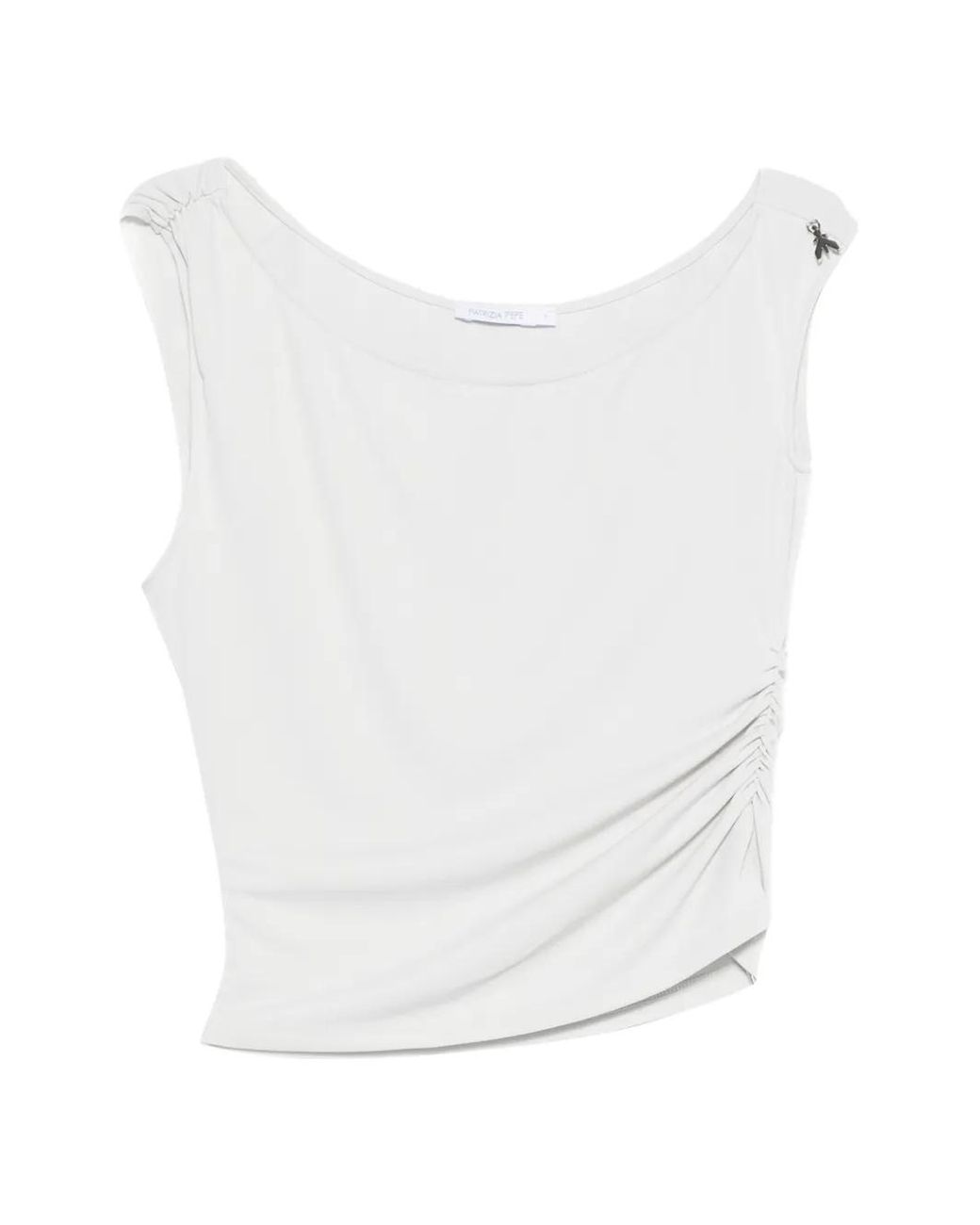 Patrizia Pepe White Asymmetric Gathered Top