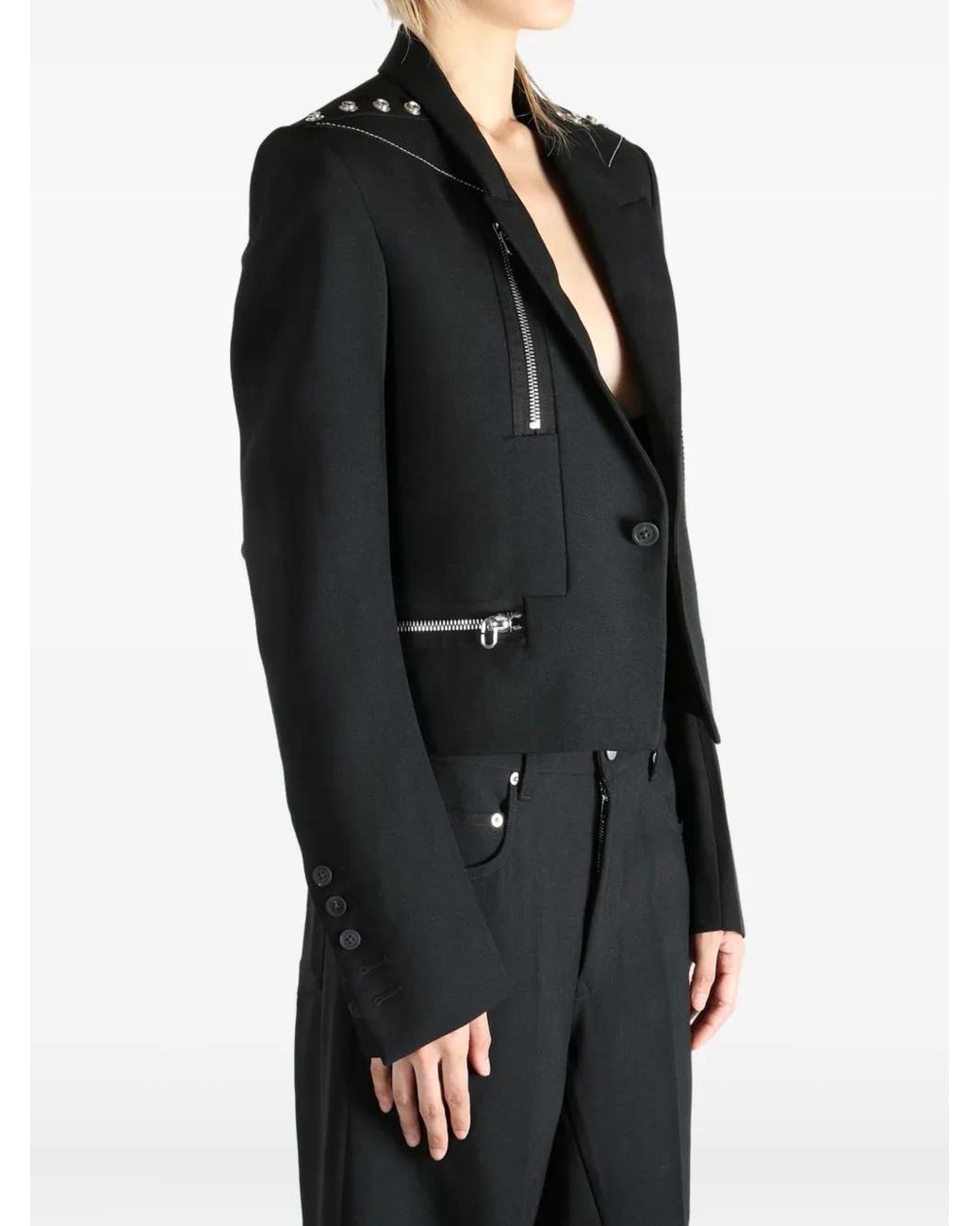 Rick Owens Black Zip-Detail Studded Jacket