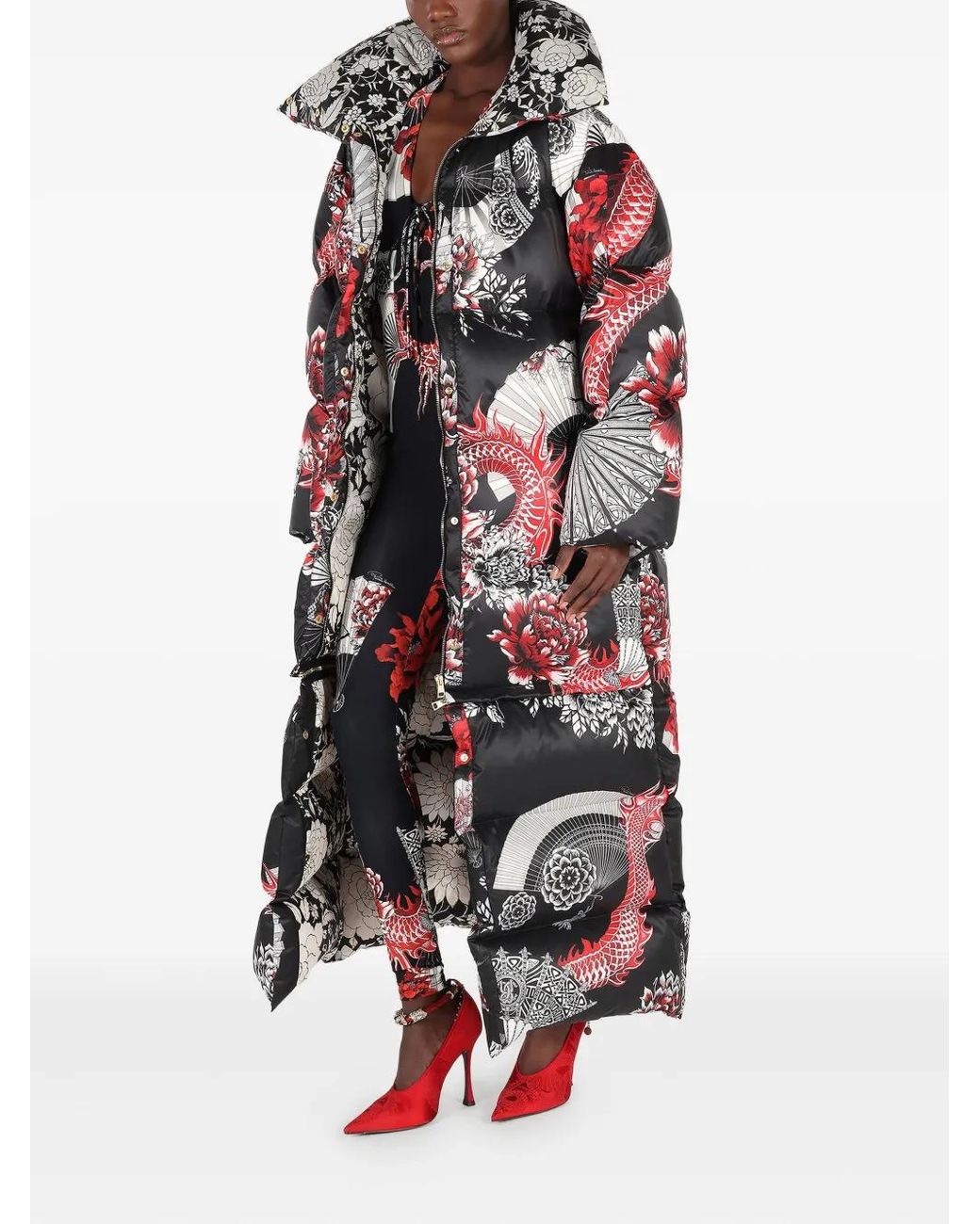 Roberto Cavalli White Down Jacket With All-Over Print And Removable Lower Insert