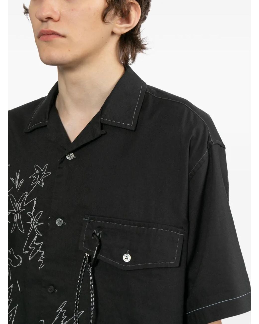 And Wander Black Embroidery Short Sleeve Shirt for men