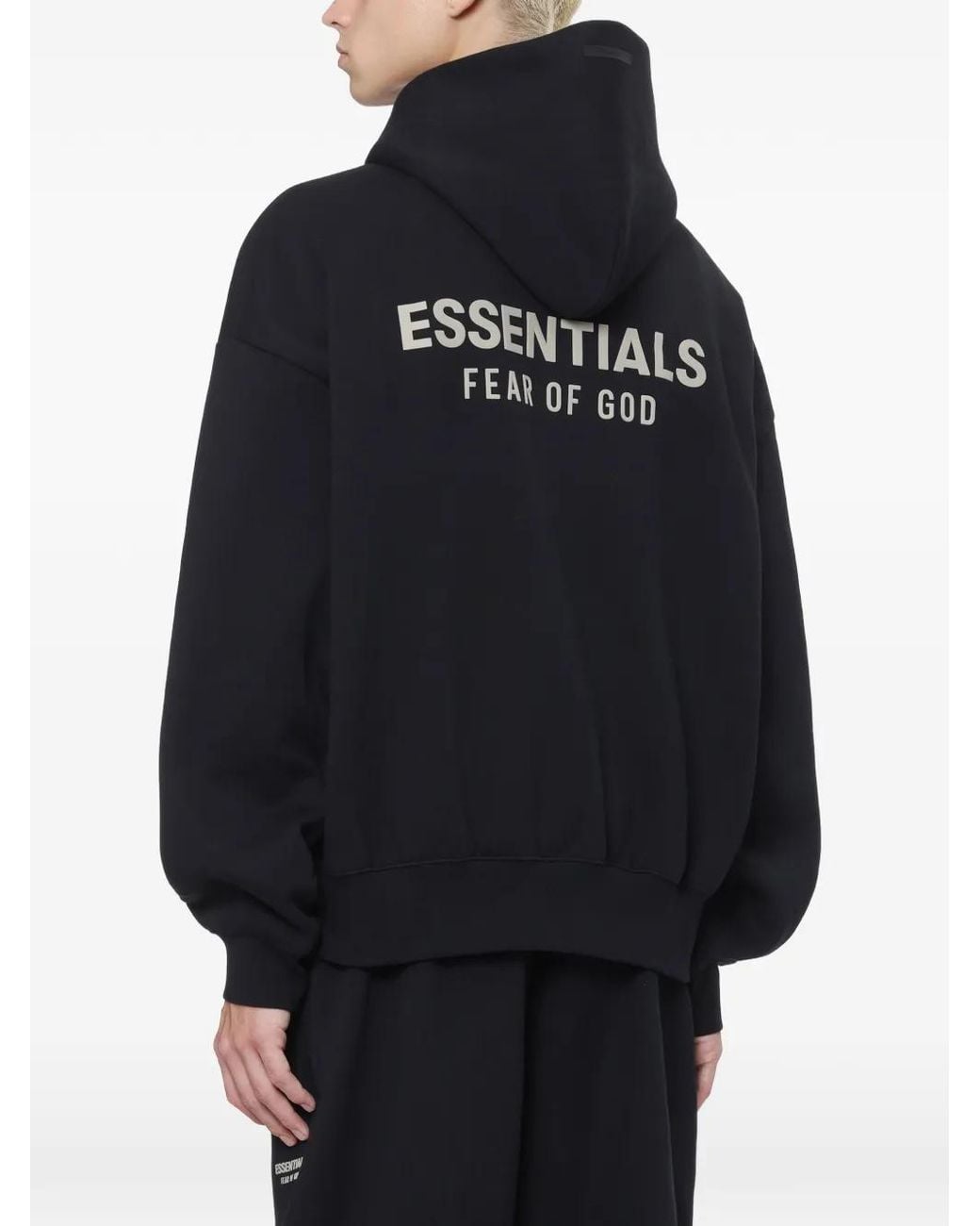 Essentials Black Logo-Print Cotton Hoodie for men