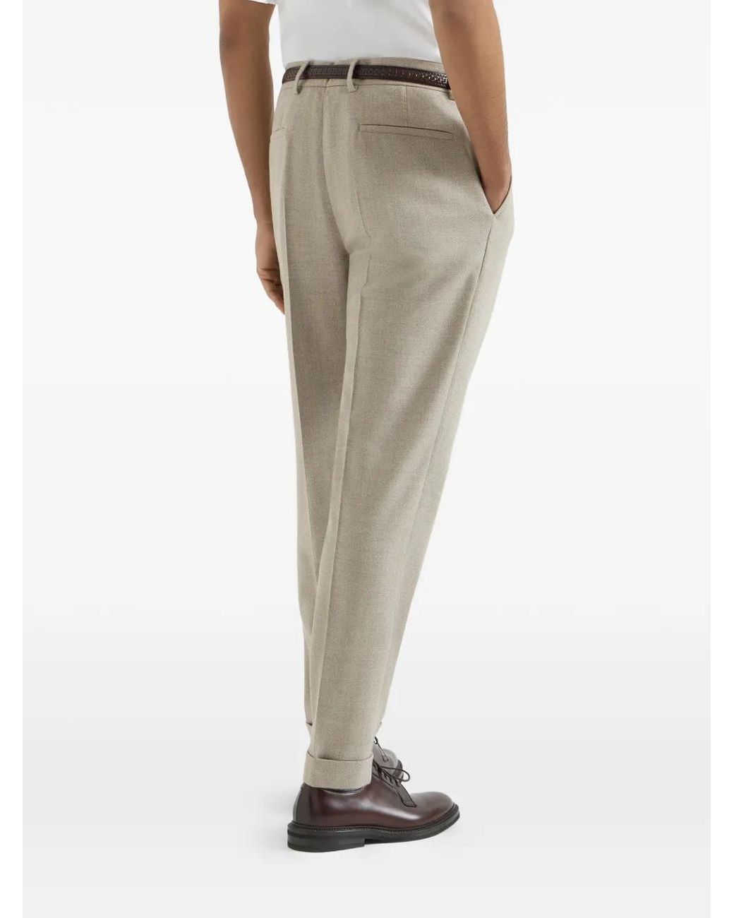 Brunello Cucinelli Natural Pantalon En Sergé De Laine Vierge Moulinée À Pli for men