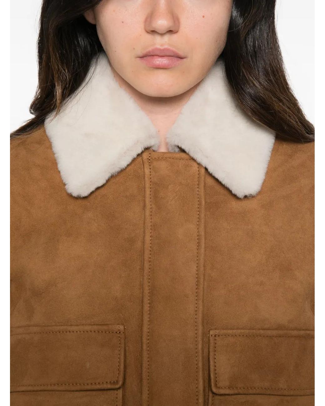 Dondup Brown Shearling-Collar Suede Jacket