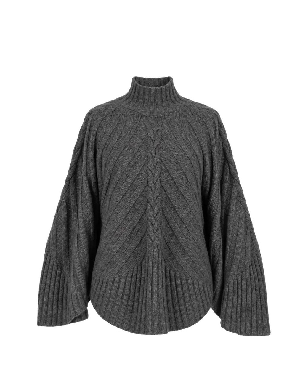 Twinset Gray Cable-Knit High-Neck Sweater
