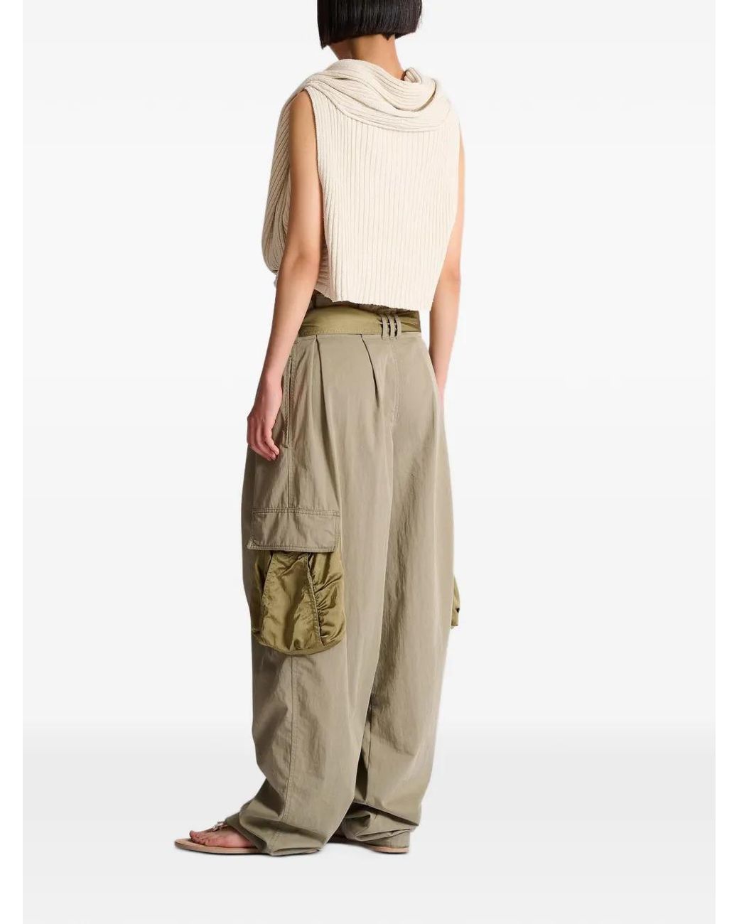 Balmain Natural Cotton Twill High-Waisted Trousers