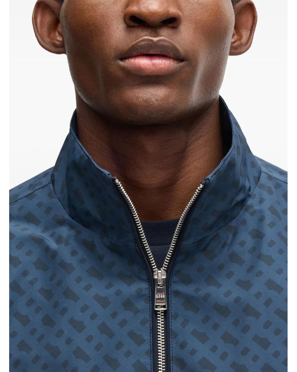 Boss Blue Patterned Panelled Jacket for men