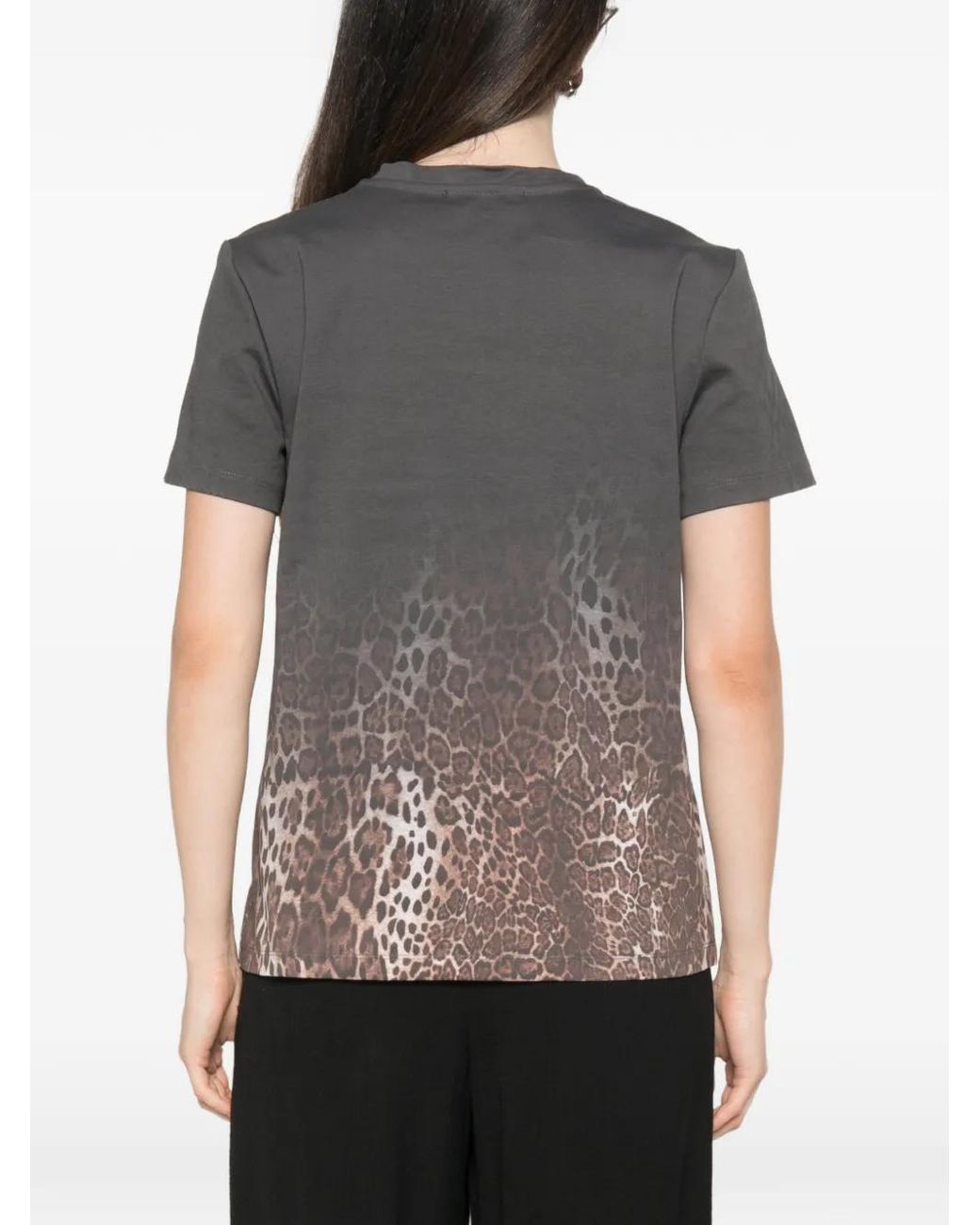 Max Mara Black Quieto Leopard-Print Rhinestone-Logo T-Shirt