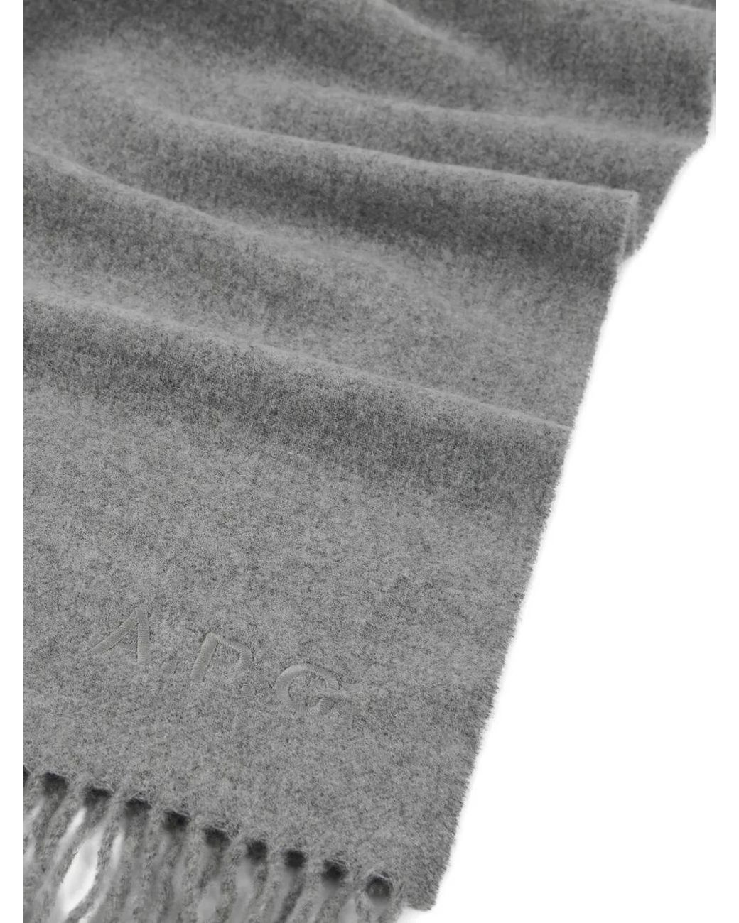 A.P.C. Gray Embroidered-Logo Fringed Scarf