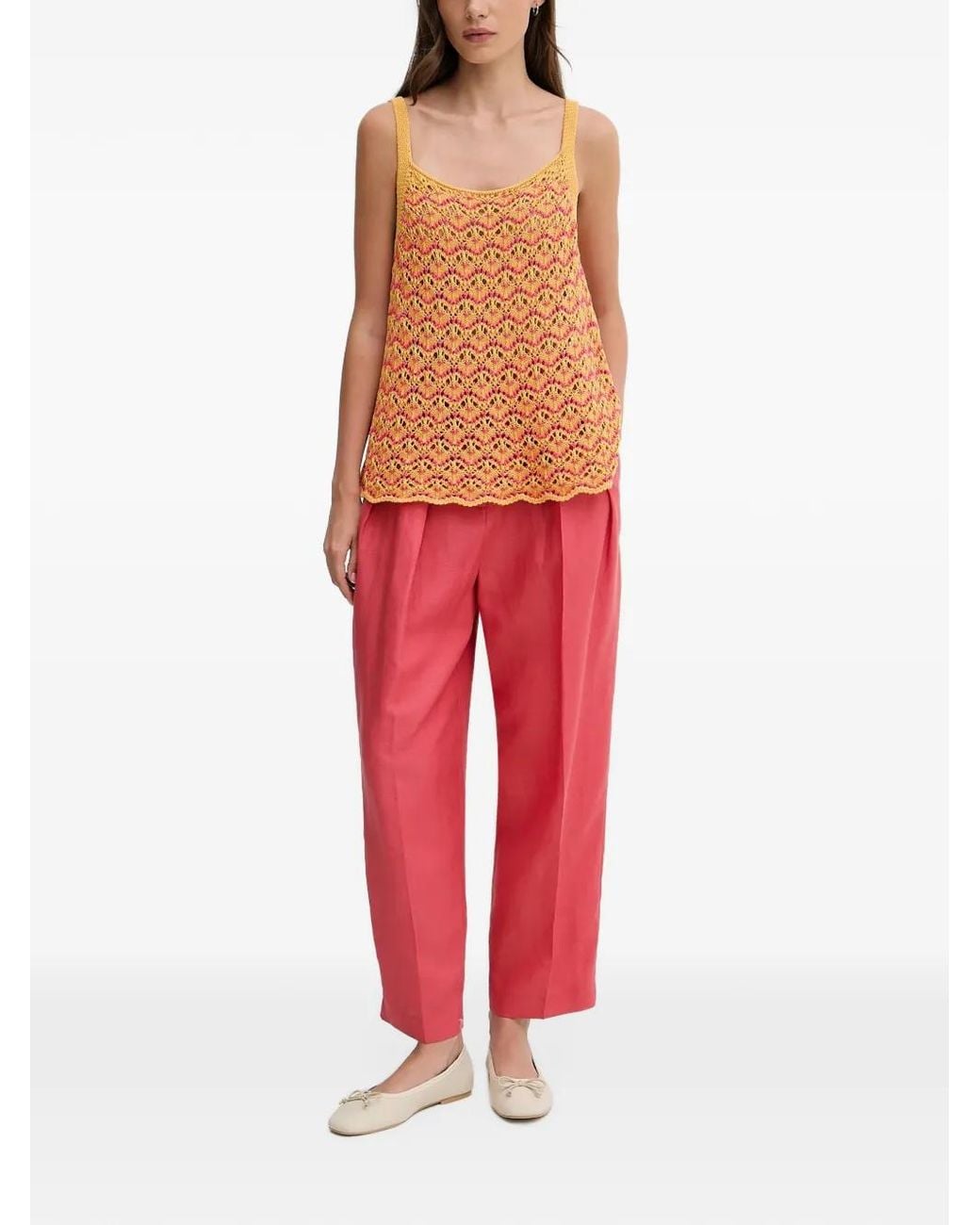 Benetton Red Pleated Cropped Trousers