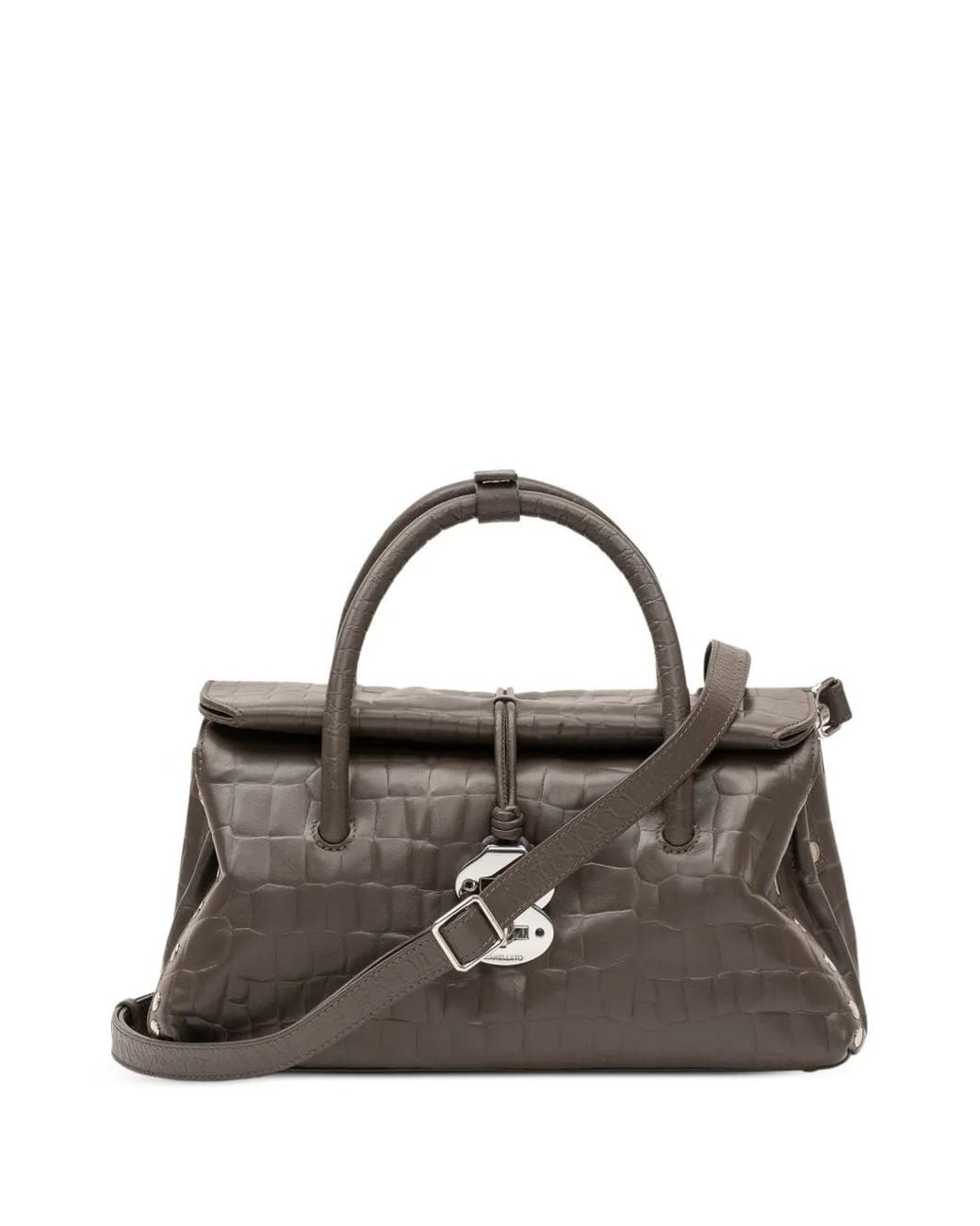 Zanellato Brown Small Dotta Foulard 70 Crocodile-Effect Tote Bag