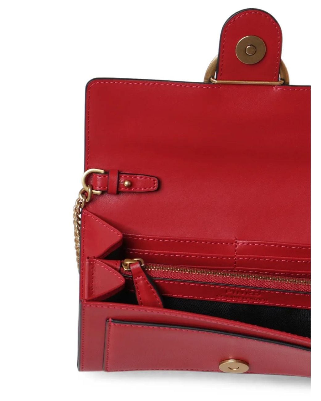 Pinko Red Love Bag Wallet Chain-Link Shoulder Bag