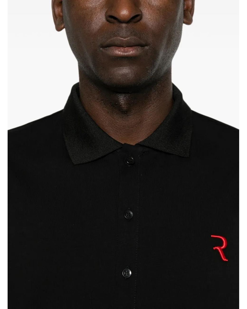 Rhun Black Logo-Embroidered Short-Sleeve Polo Shirt for men