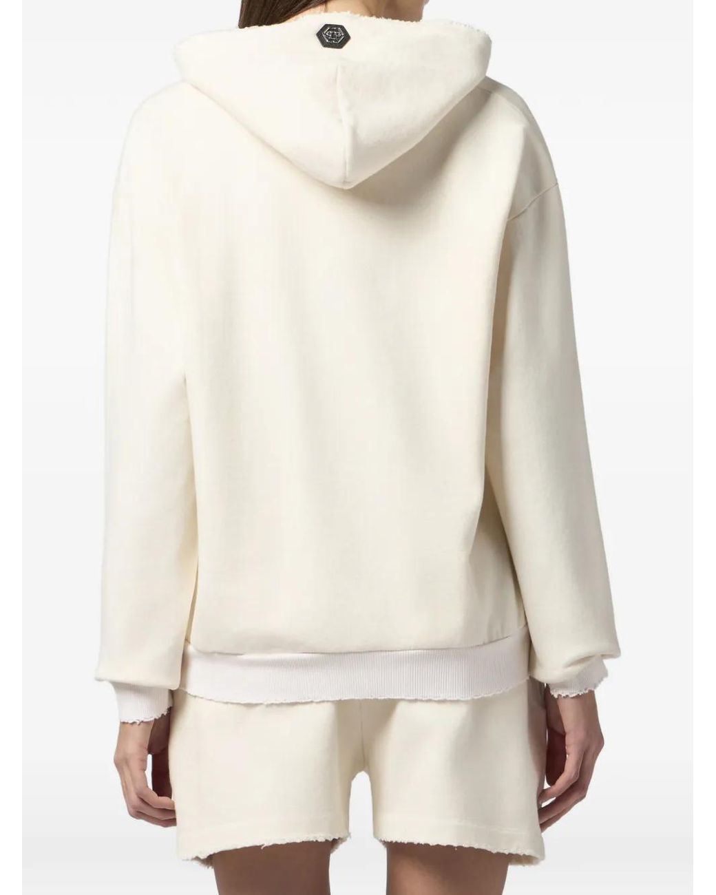 Philipp Plein White Washed Hoodie Tennis Club Crystals