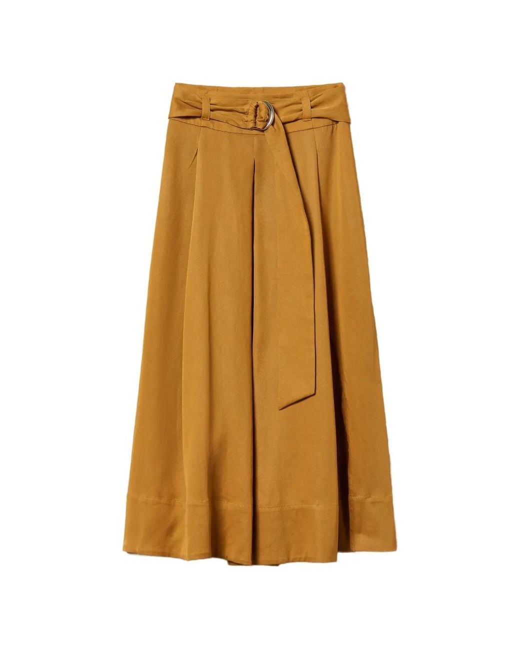 Twinset Natural Long Twill Skirt With Belt