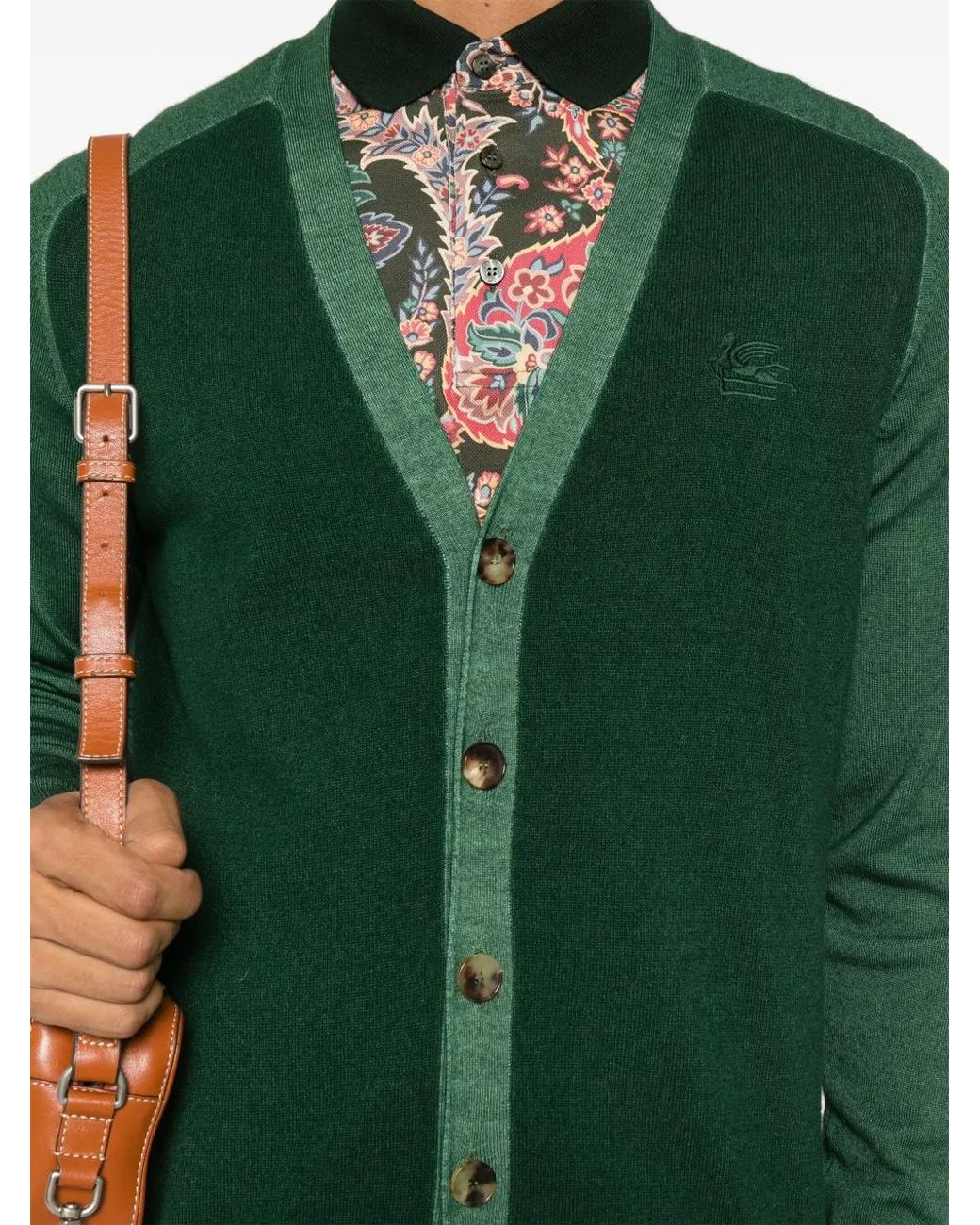 Etro Green Pegaso Motif Cardigan for men