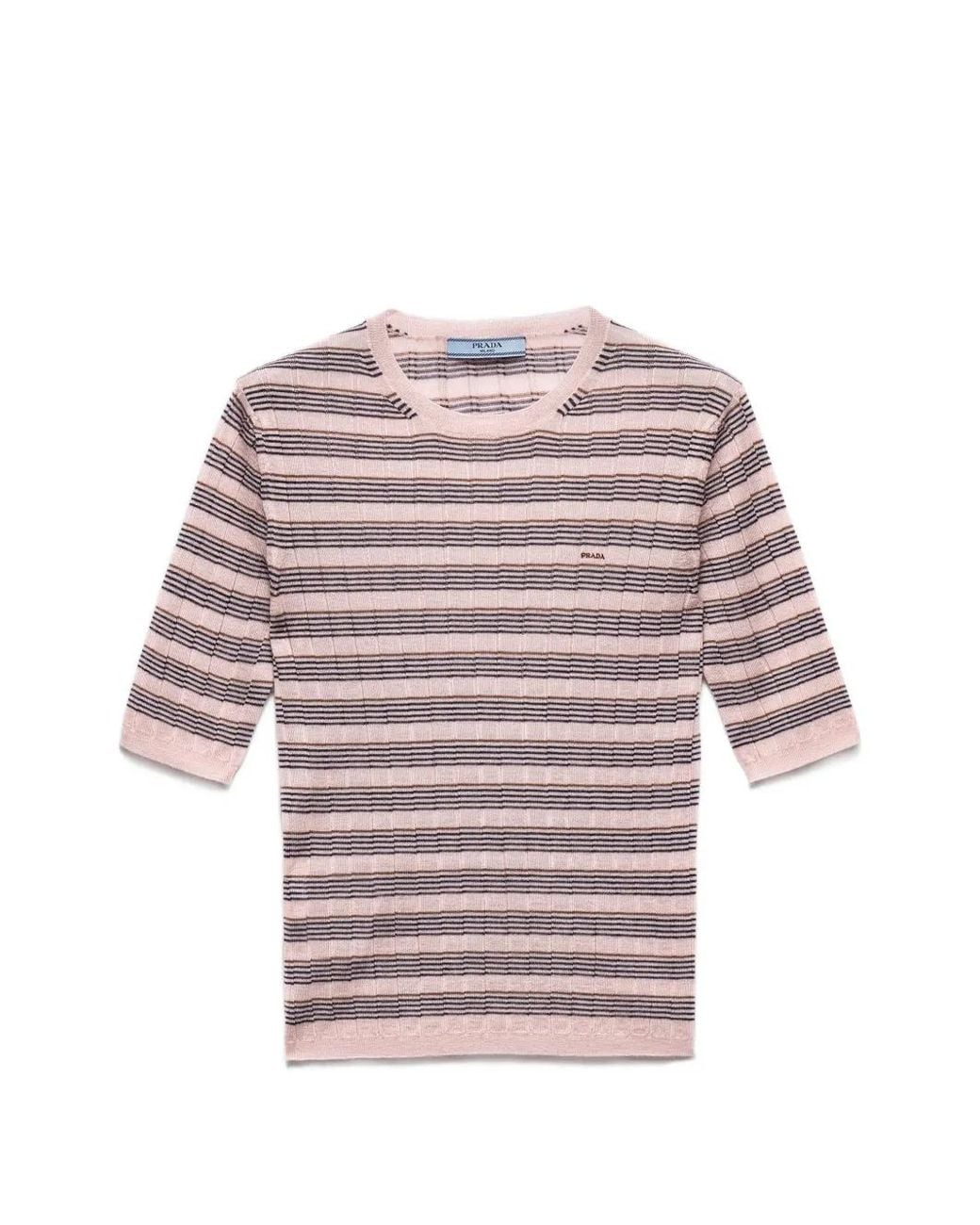 Prada Pink Short-Sleeved Striped Cashmere And Silk Sweater