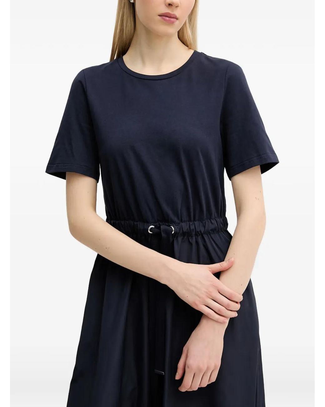 Ouí Blue Drawstring-Waist Short-Sleeve Midi Dress