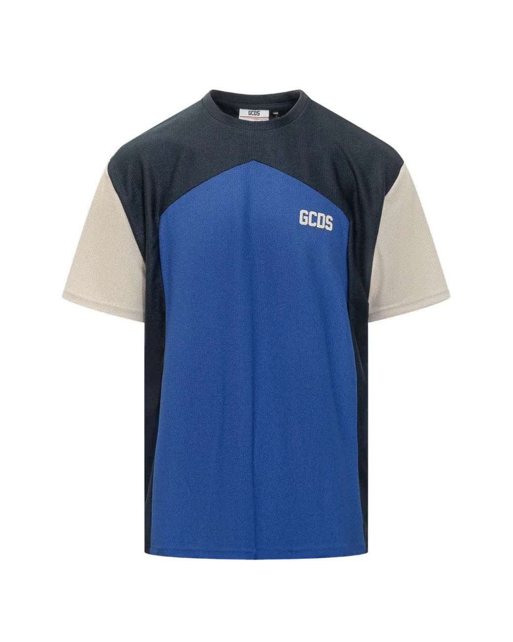 Gcds Blue Colour-Block Mesh T-Shirt for men
