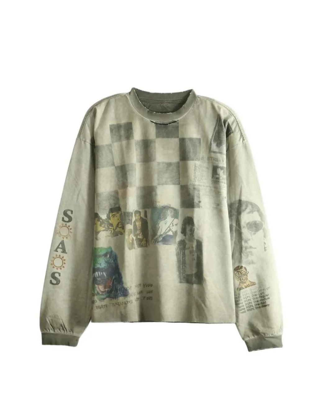 SAITOS Green Public Image Distressed Long-Sleeve T-Shirt