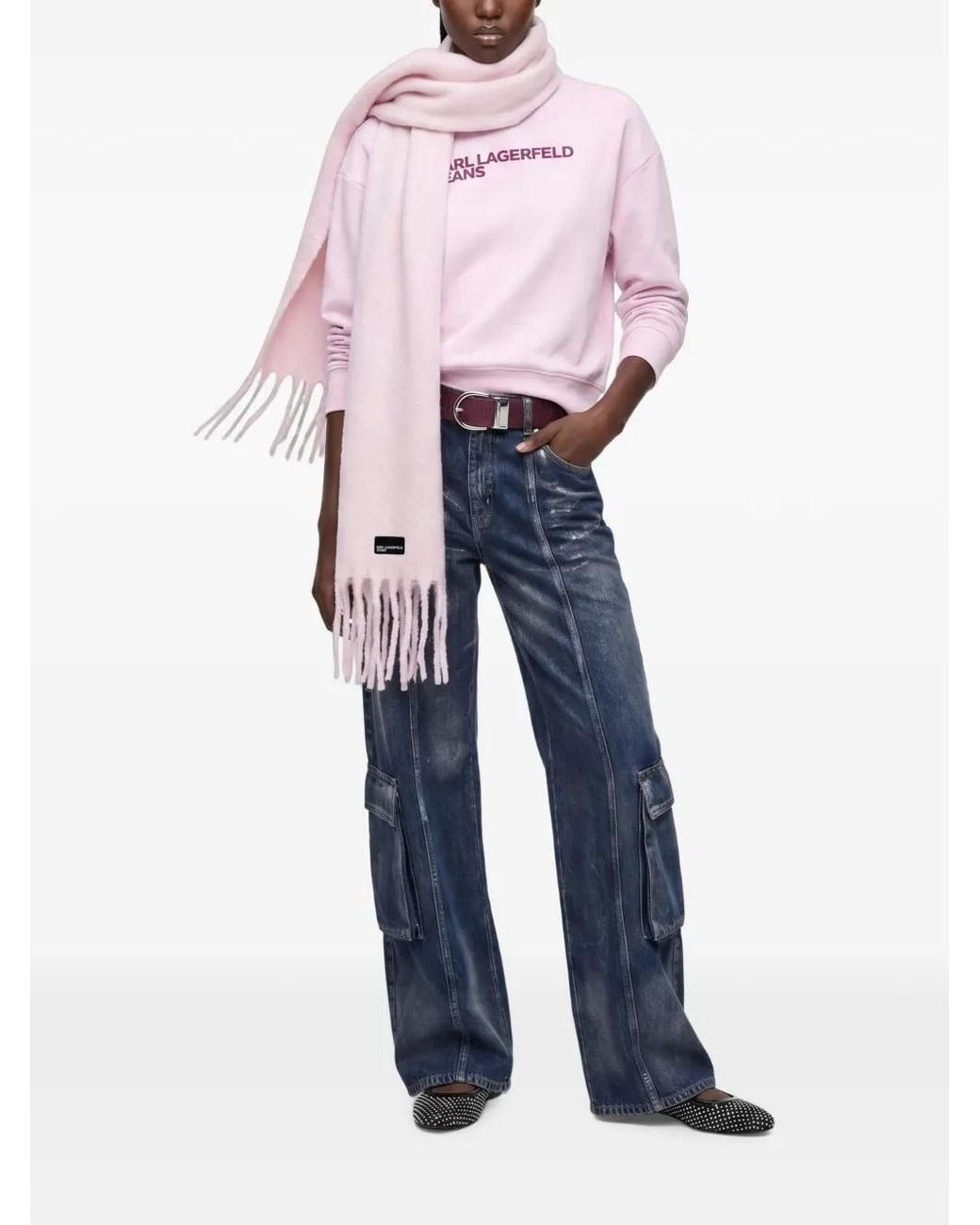 Karl Lagerfeld Pink Écharpe Texturée À Franges